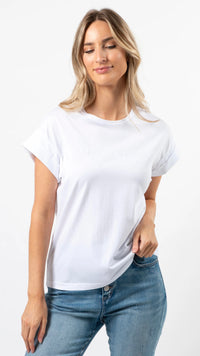 Cuff Sleeve T-Shirt White Embroidered Logo