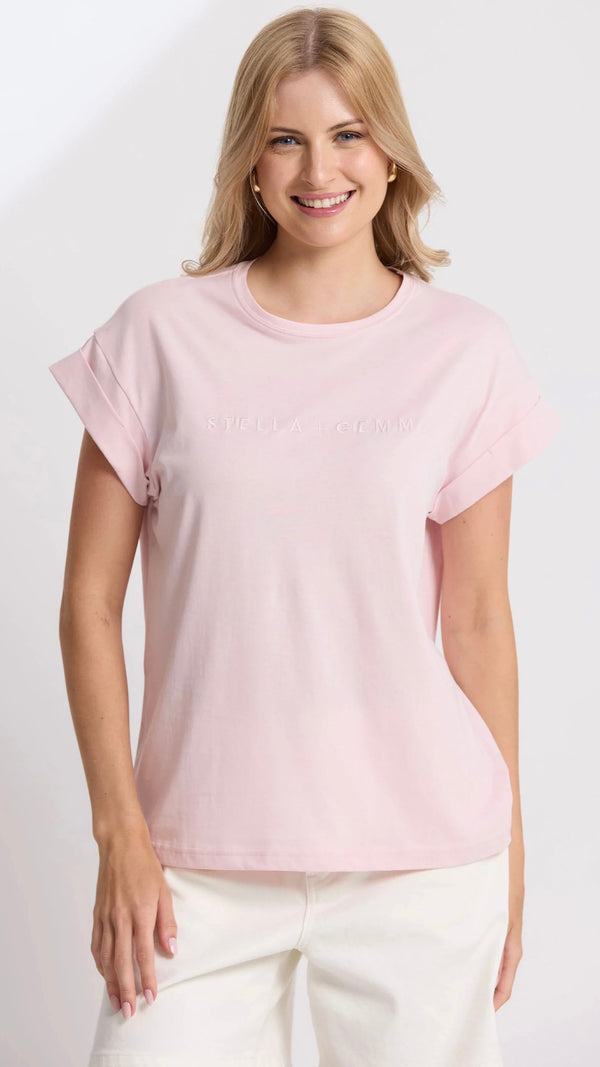 Cuff Tee Pink Tulle Embroidered Logo