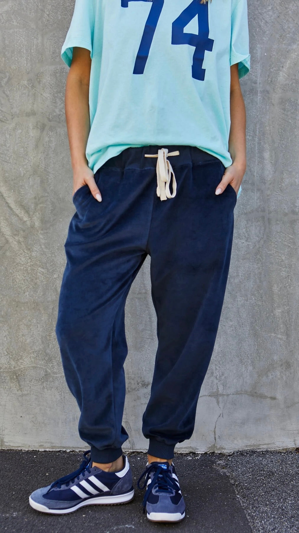 Velour Track Pants Navy