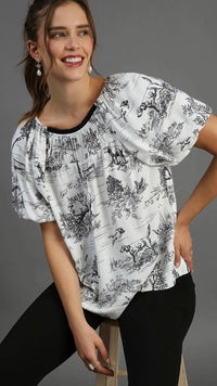 Leah Landscape Top Black Print