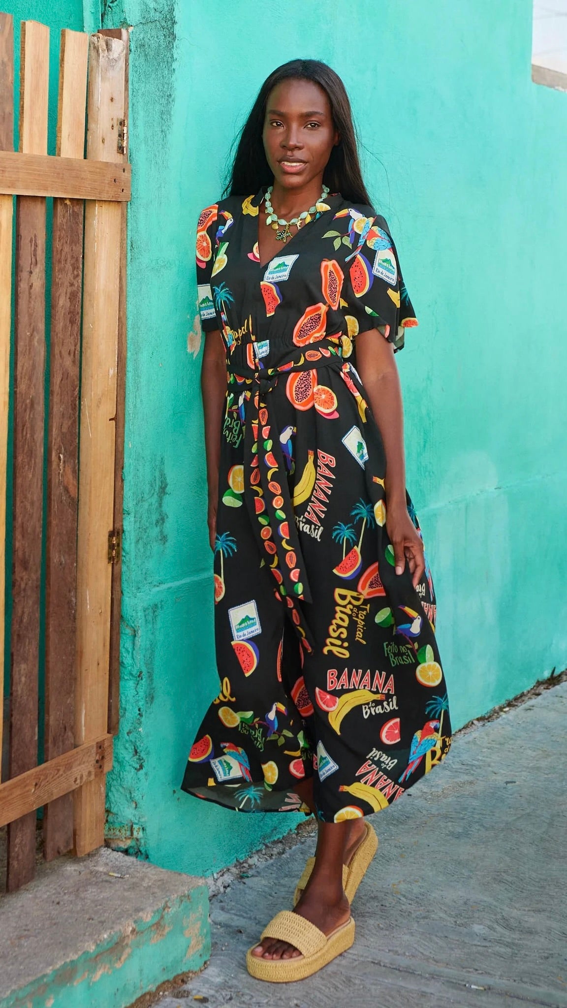 Cabana V Neck Maxi Dress Brasil Black