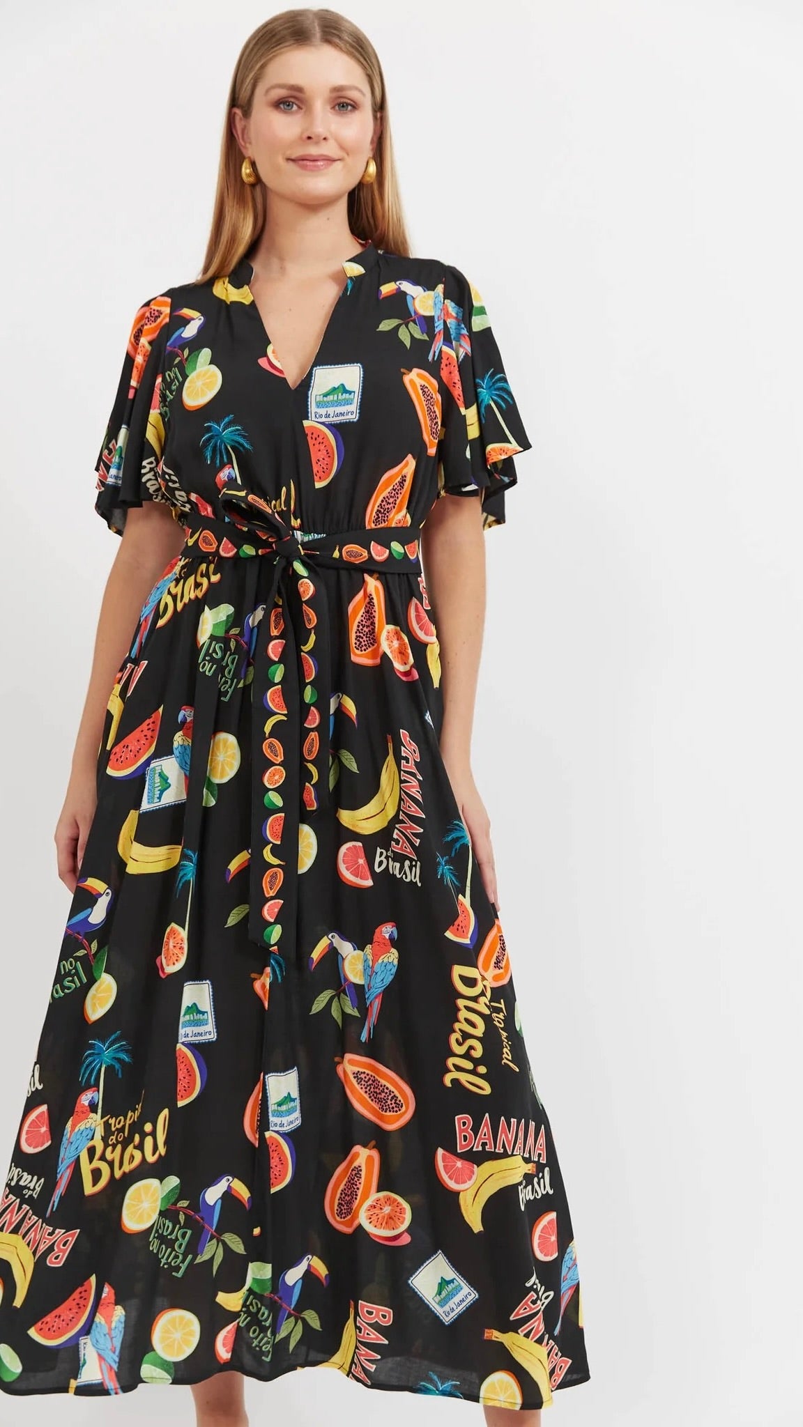 Cabana V Neck Maxi Dress Brasil Black