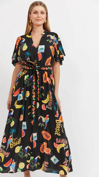 Cabana V Neck Maxi Dress Brasil Black