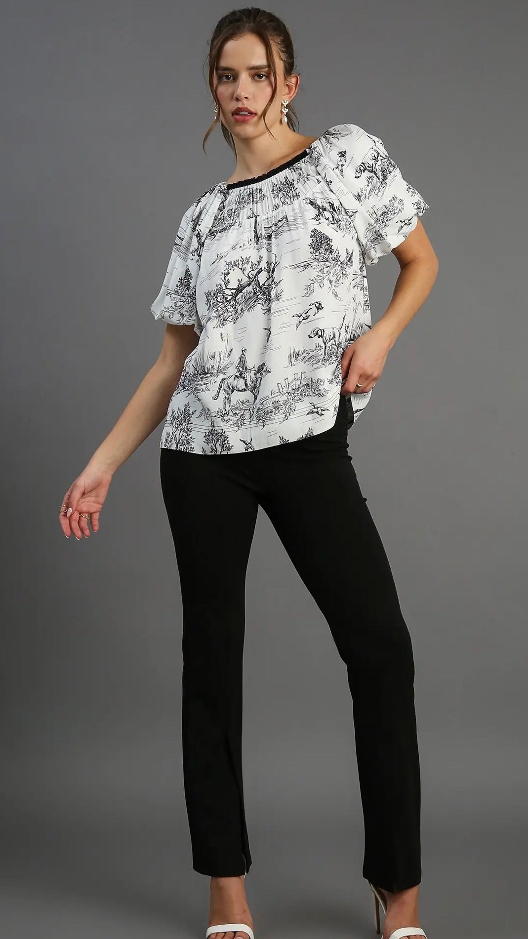 Leah Landscape Top Black Print