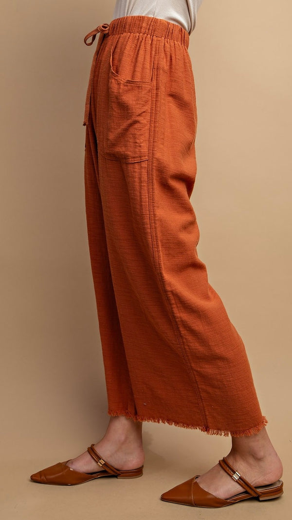 Willa Frayed Bottom Wide Leg Pants Clay