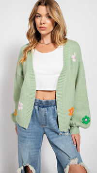 Knitted Flower Cardigan Sage