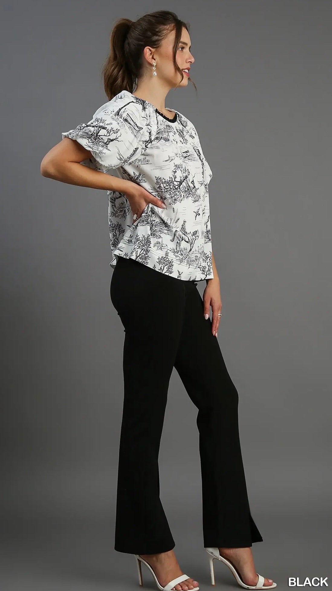 Leah Landscape Top Black Print