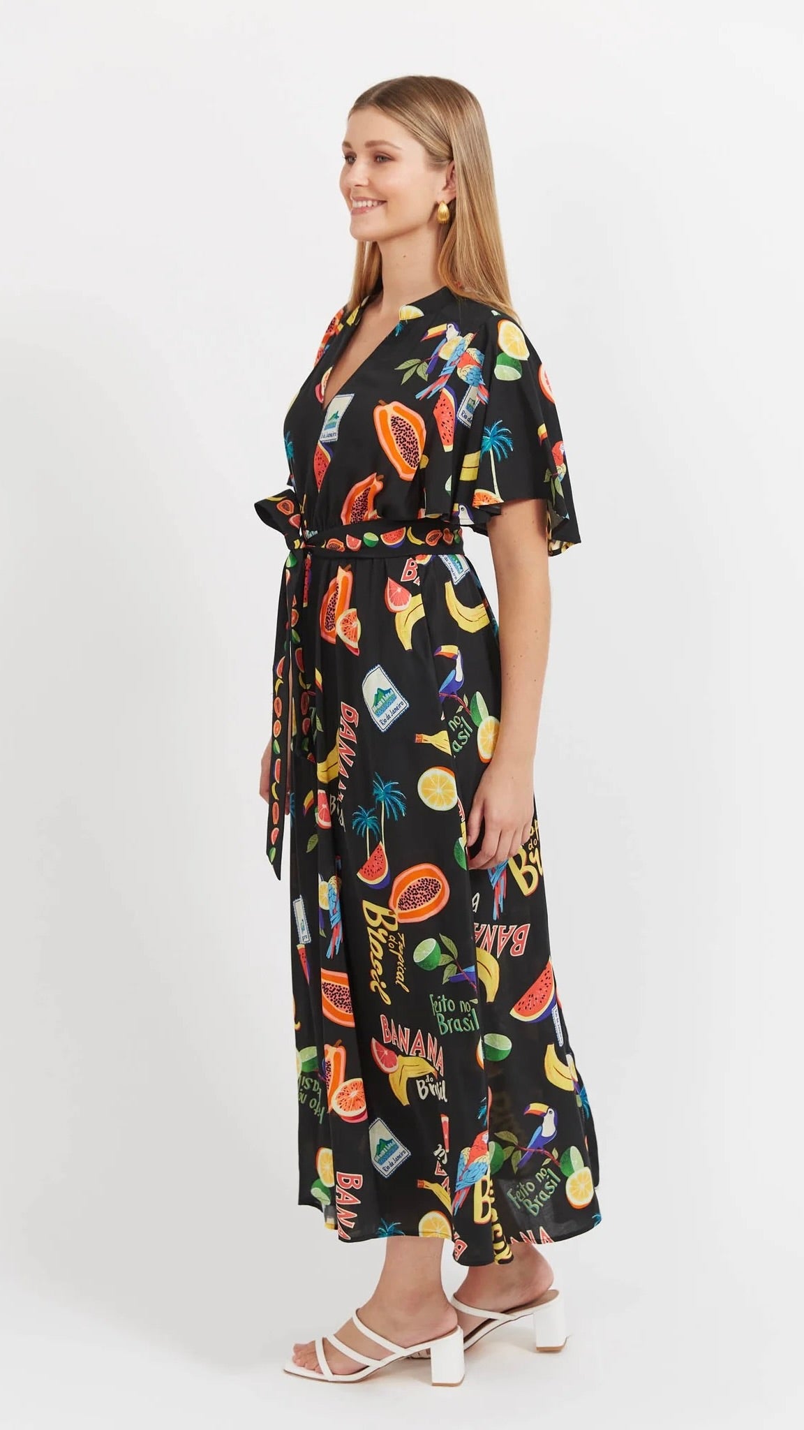 Cabana V Neck Maxi Dress Brasil Black