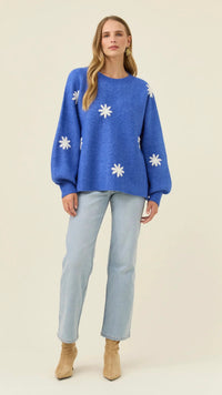 Miru Stitch Flower Jumper Cobalt