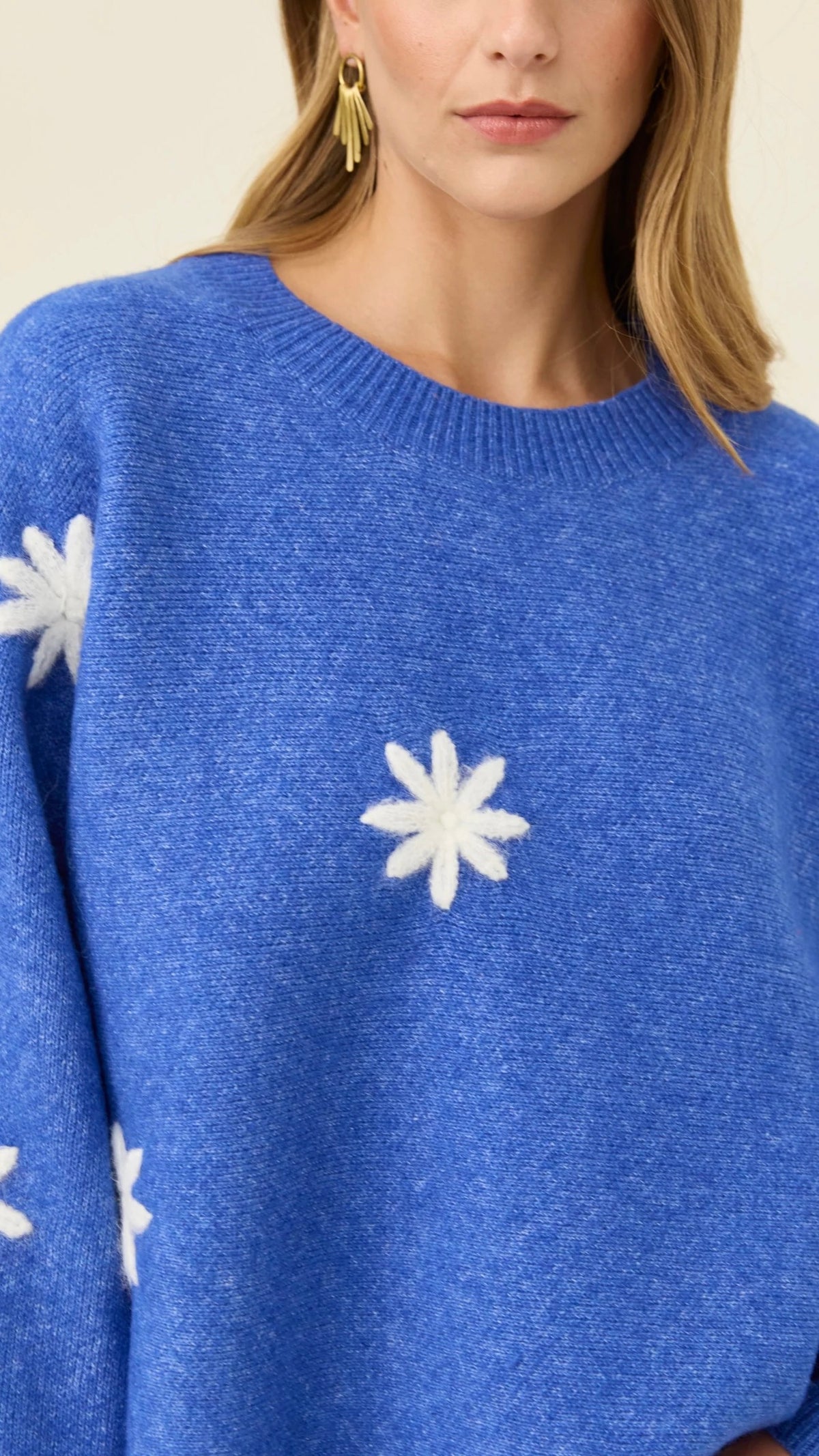 Miru Stitch Flower Jumper Cobalt