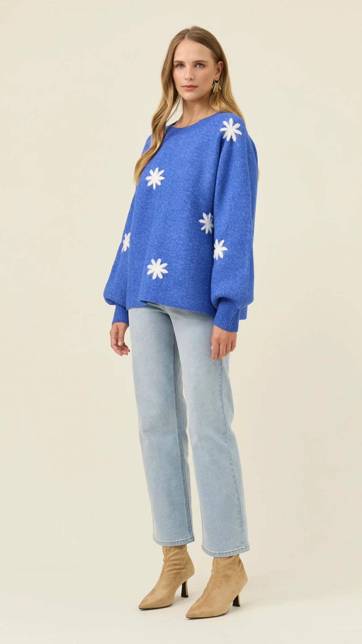 Miru Stitch Flower Jumper Cobalt
