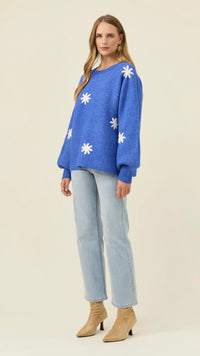Miru Stitch Flower Jumper Cobalt
