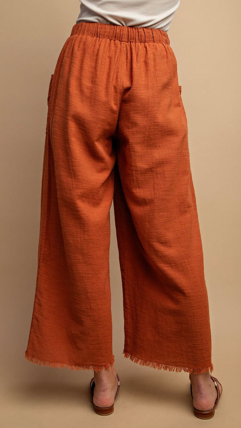 Willa Frayed Bottom Wide Leg Pants Clay