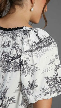 Leah Landscape Top Black Print