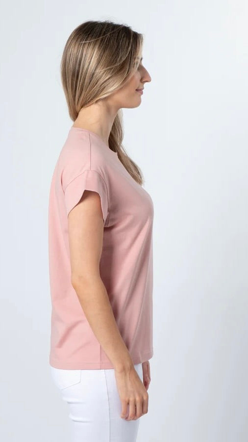 Cuff Sleeve T-Shirt Rose White Logo