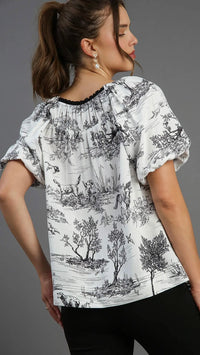 Leah Landscape Top Black Print