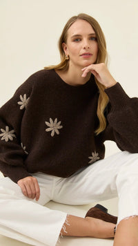 Miru Stitch Flower Jumper Chocolate