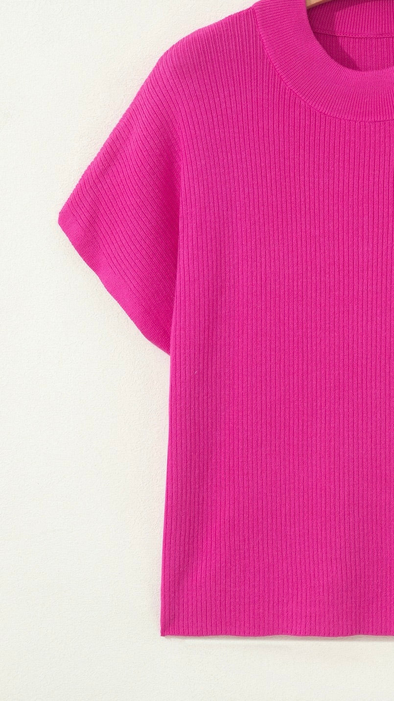 Romy Ribbed Knit Top Magenta