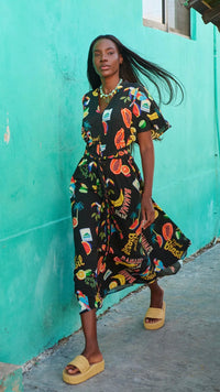 Cabana V Neck Maxi Dress Brasil Black