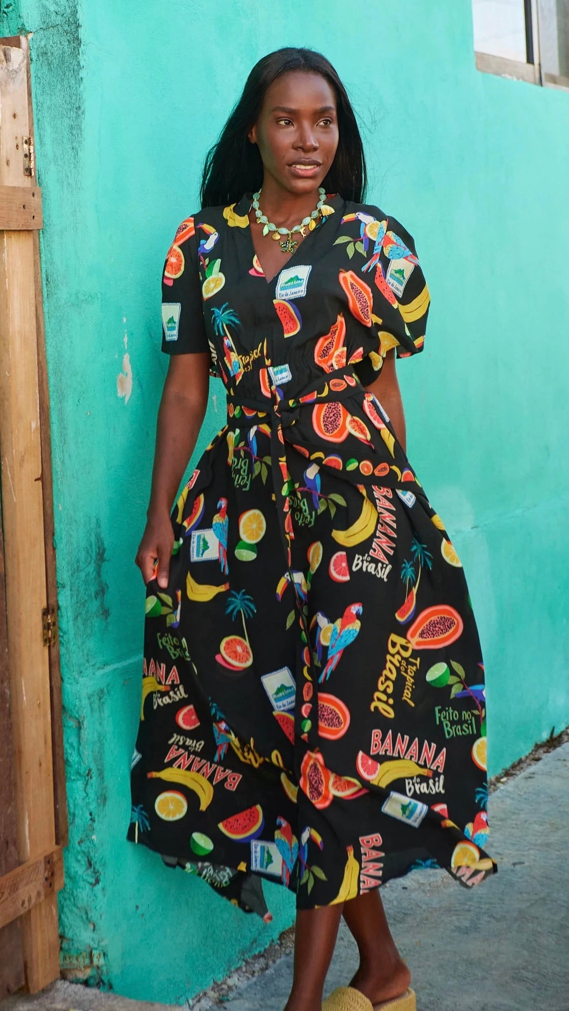 Cabana V Neck Maxi Dress Brasil Black