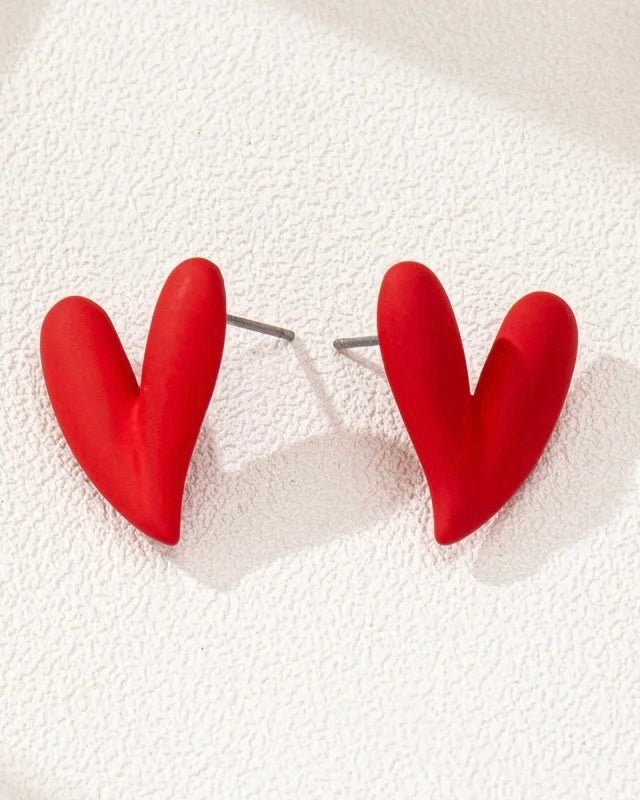 Wonky Heart Stud Earrings Red