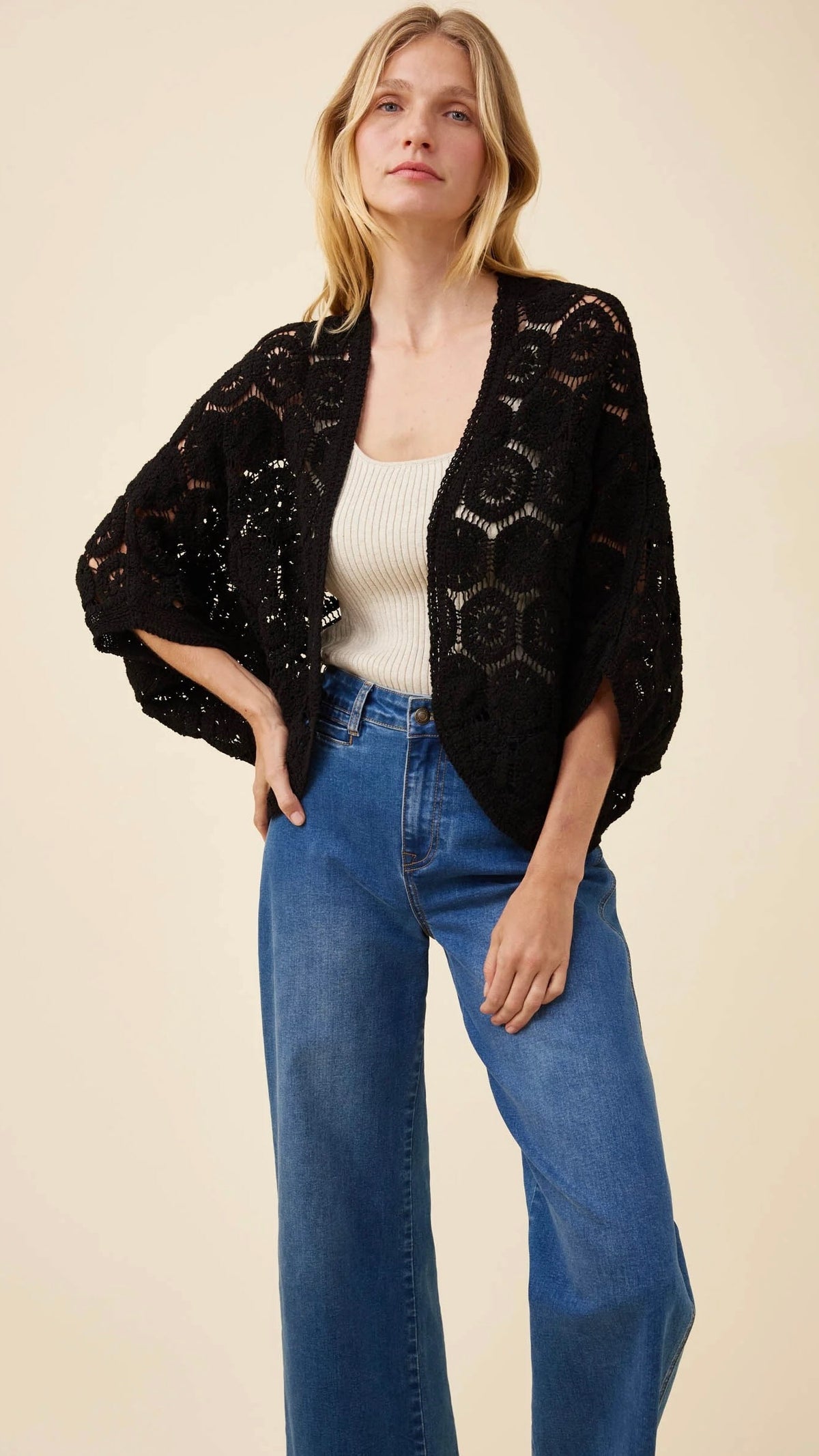 Maggie Crochet Cape Black