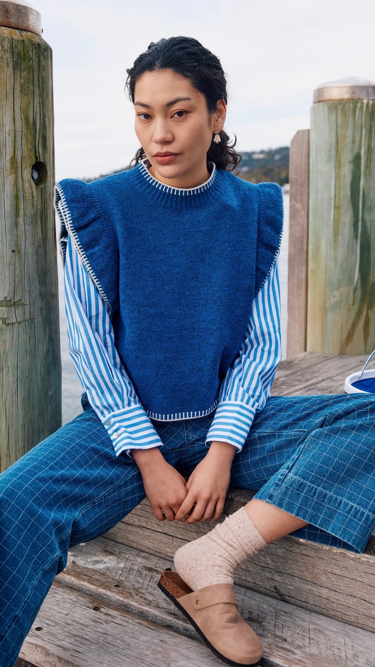 Athena Frill Knit Top Cobalt
