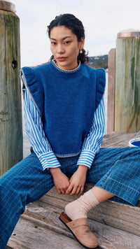 Athena Frill Knit Top Cobalt