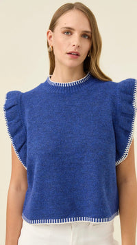 Athena Frill Knit Top Cobalt