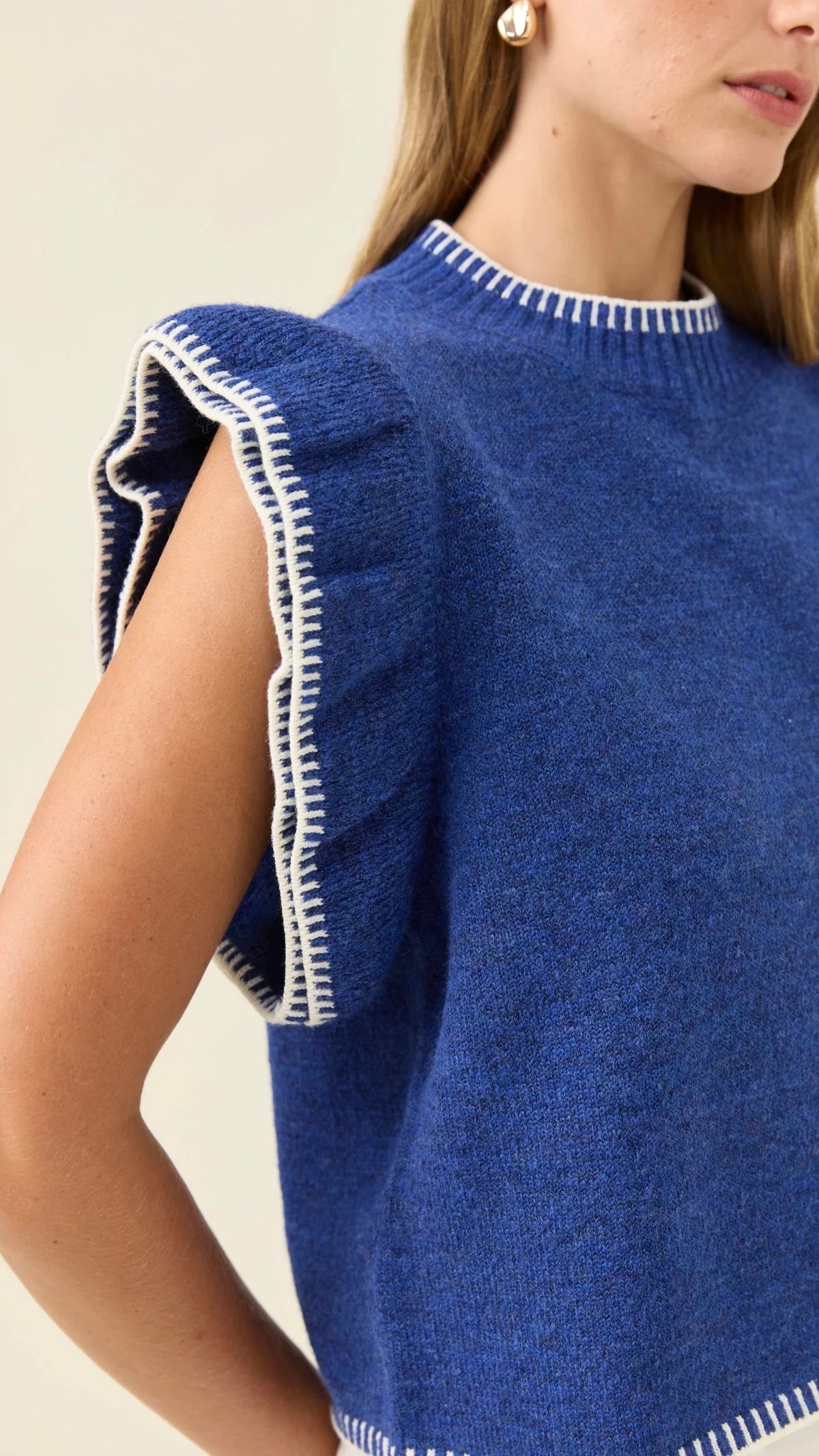 Athena Frill Knit Top Cobalt