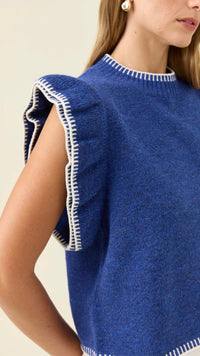 Athena Frill Knit Top Cobalt