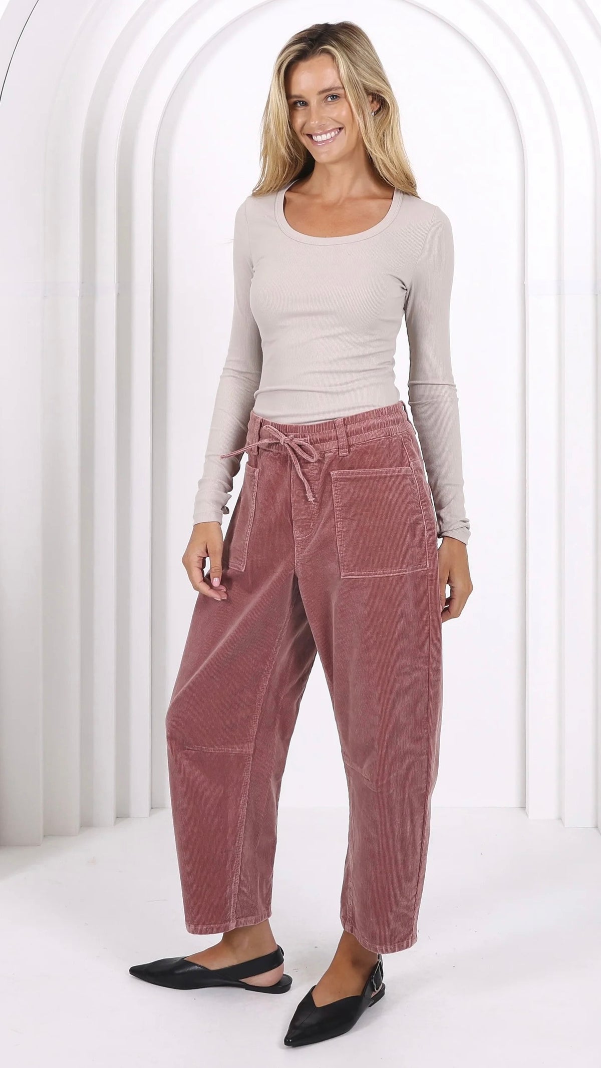 Monaco Leo Barrel Jeans Corduroy Dusty Pink