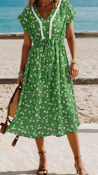 Embroidered Trim Vacay Dress Green