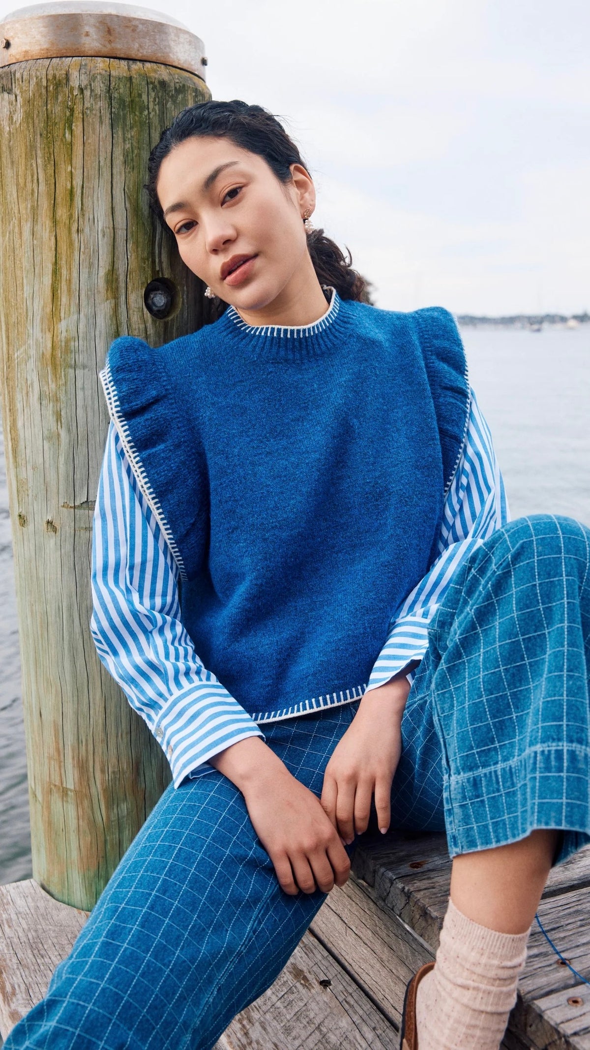 Athena Frill Knit Top Cobalt