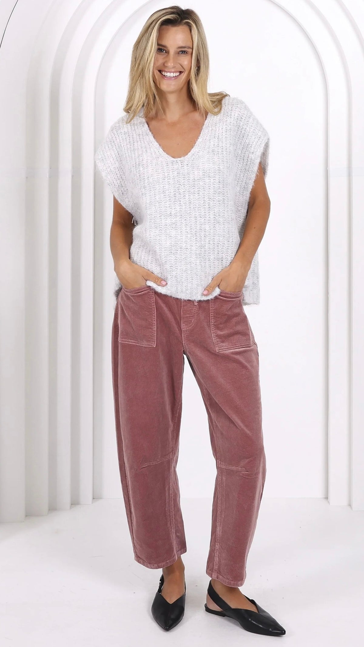 Monaco Leo Barrel Jeans Corduroy Dusty Pink