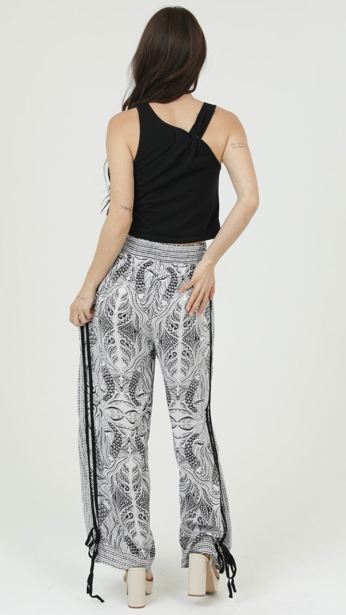 Koi Fish Printed Pants White Black