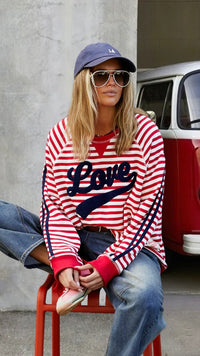 Retro Love Stripe Sweat Red/White