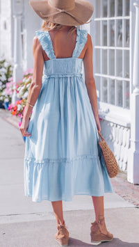 Marsha Ruffle Trim Midi Dress Soft Blue