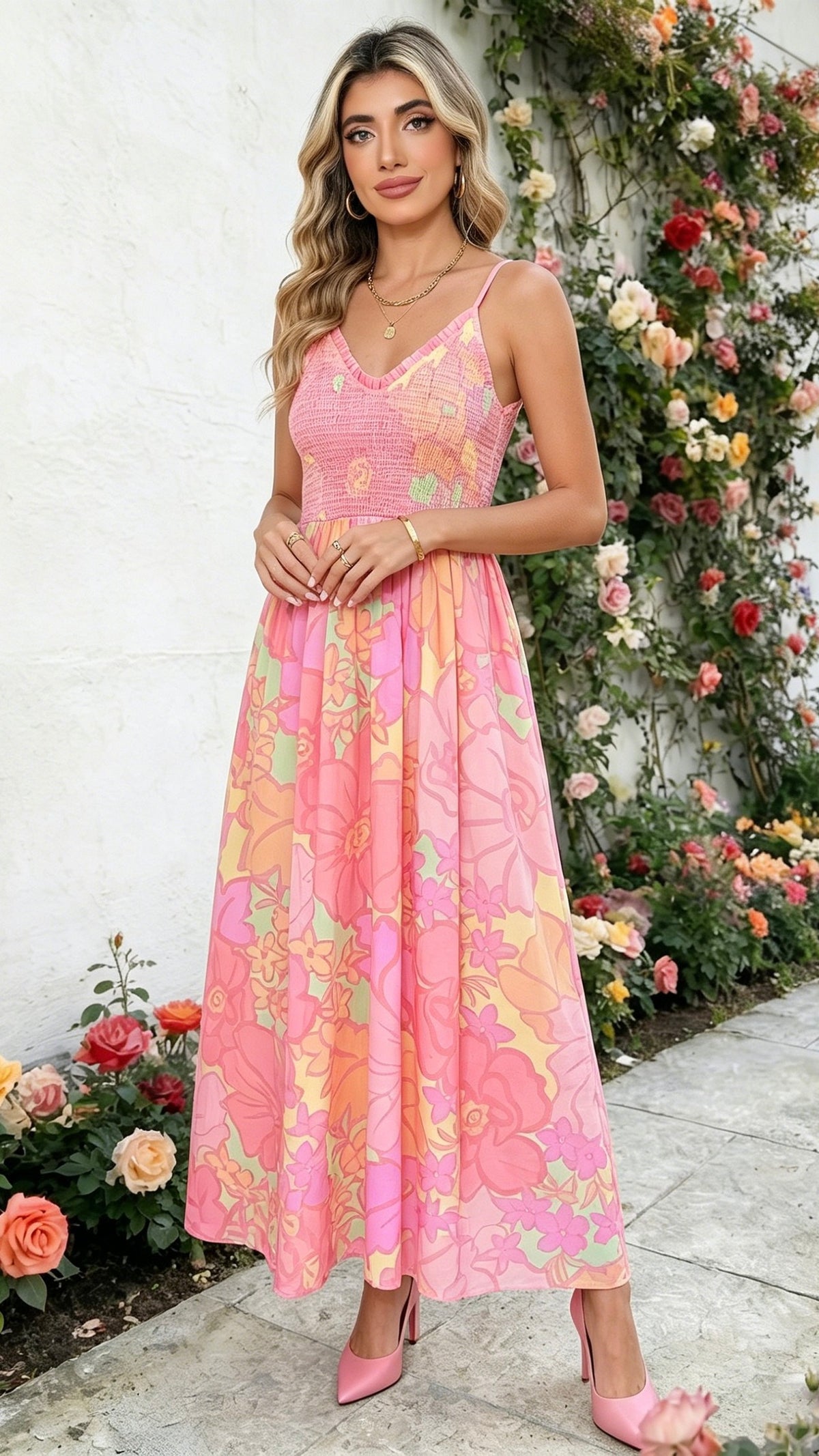 Mikayla Smocked Midi Dress Floral Bloom