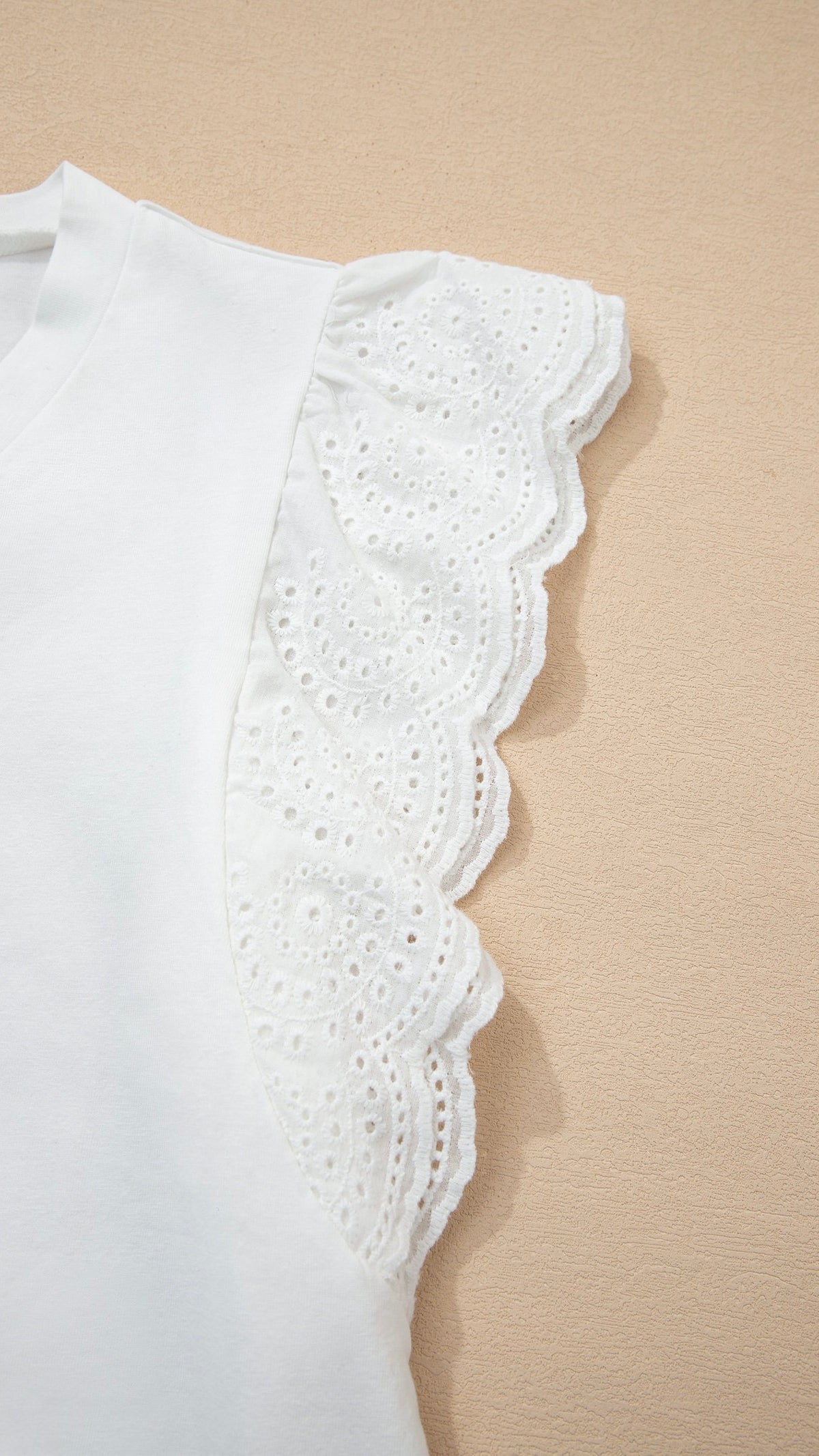 Eyelet Embroidered Sleeve Top White