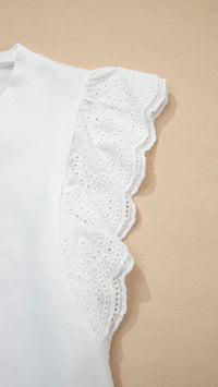 Eyelet Embroidered Sleeve Top White