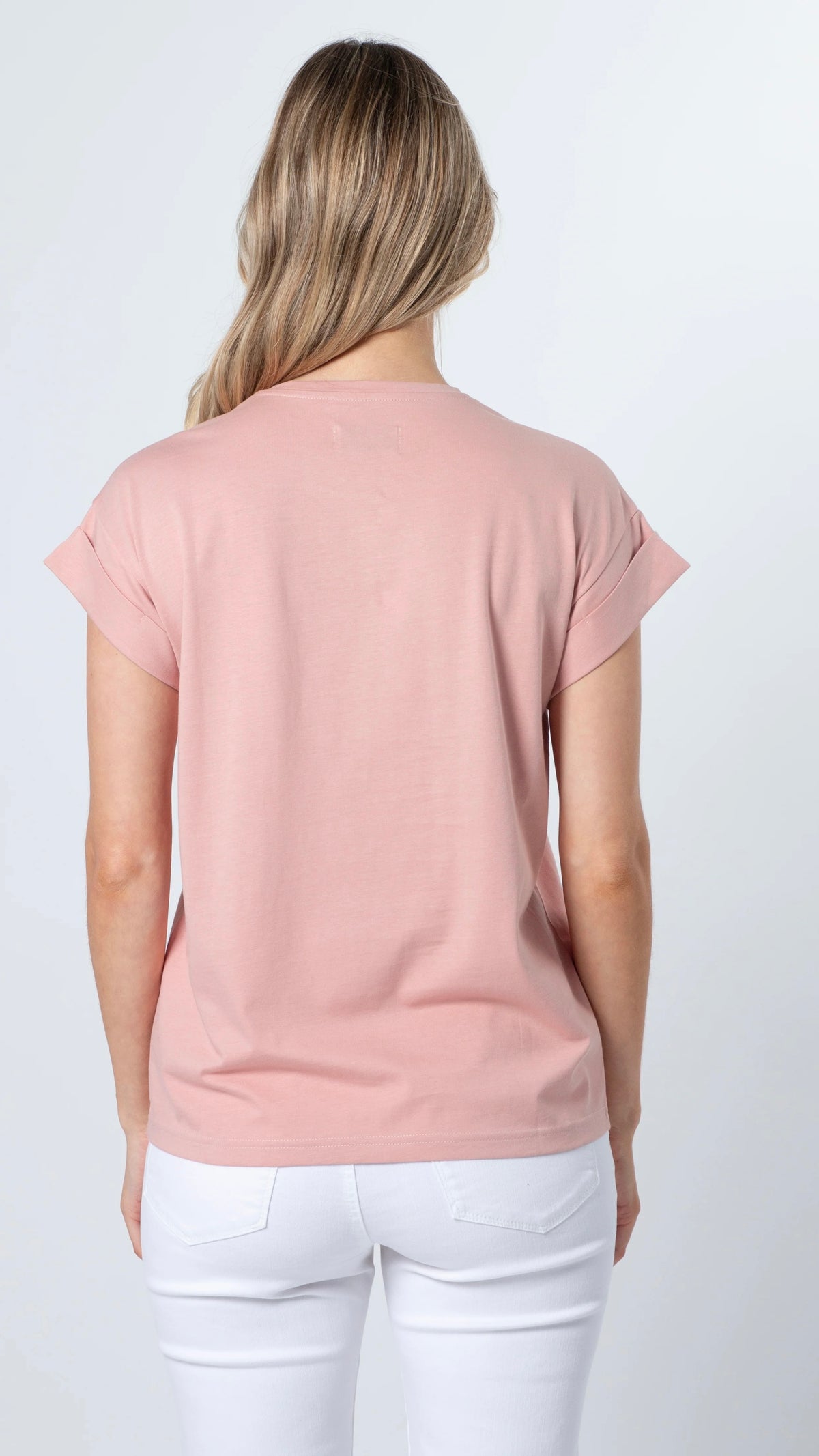 Cuff Sleeve T-Shirt Rose White Logo