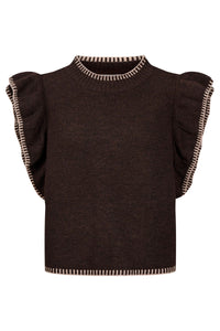 Athena Frill Knit Top Chocolate