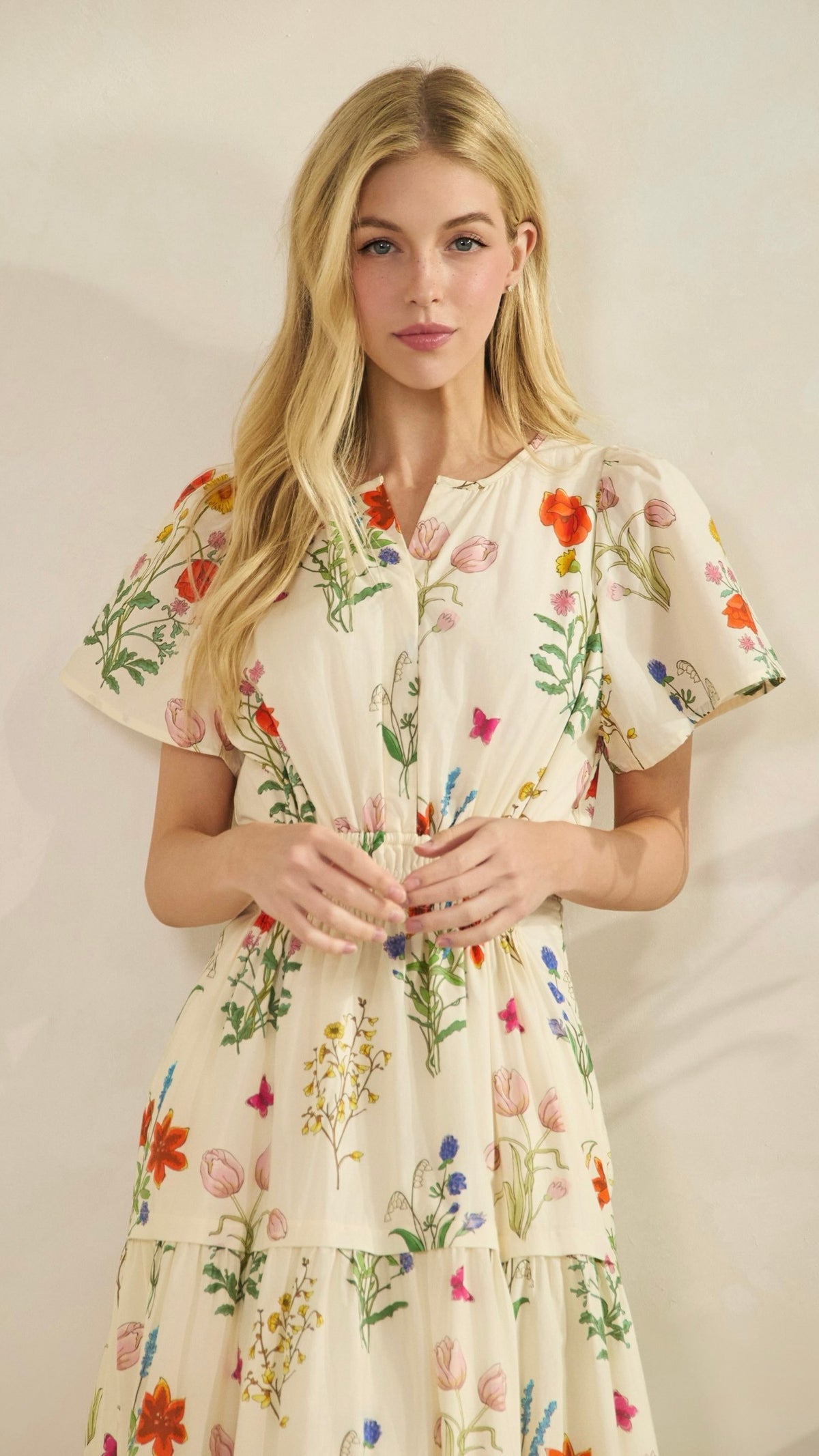 Tilly Tiered Midi Dress Ivory Floral