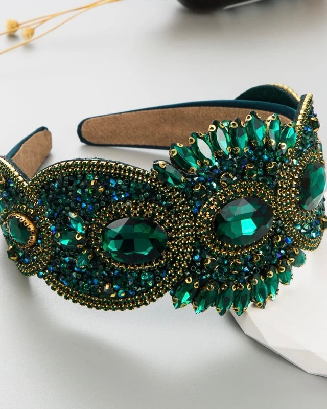 HA043 Jewelled Headband Green