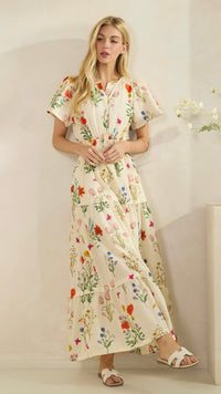 Tilly Tiered Midi Dress Ivory Floral