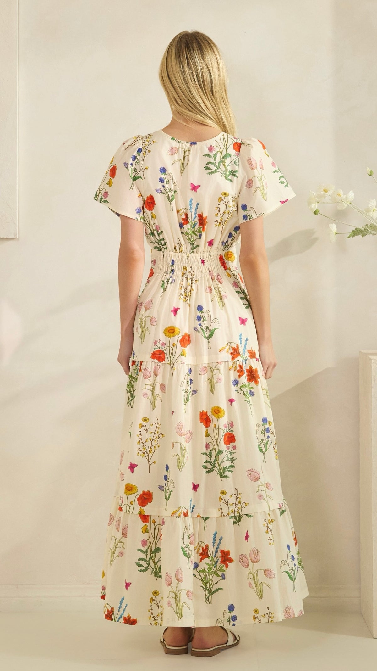 Tilly Tiered Midi Dress Ivory Floral