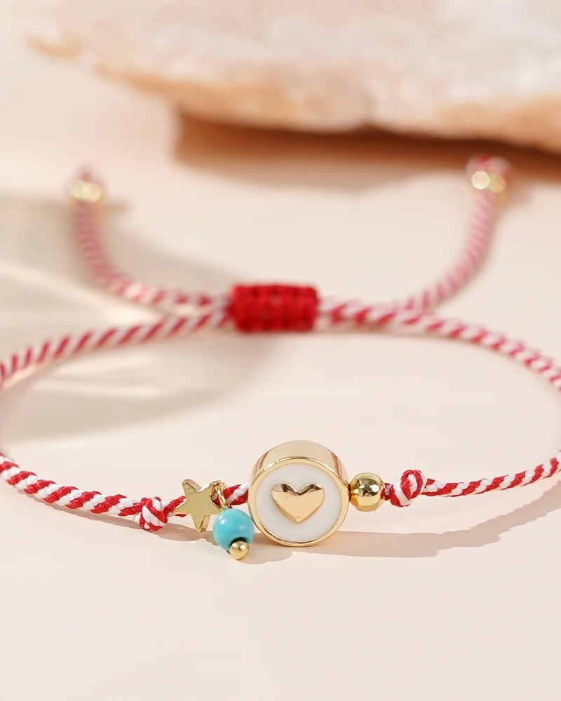 Rope Heart Bracelet Red White