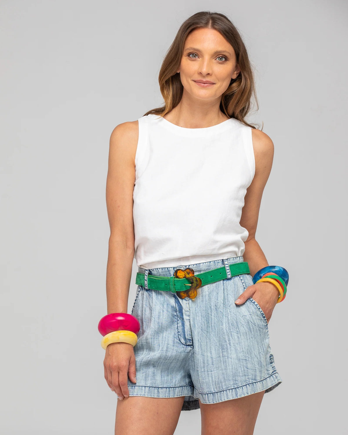 Boom Shankar Flower Belt Peacock Suede