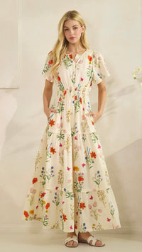 Tilly Tiered Midi Dress Ivory Floral